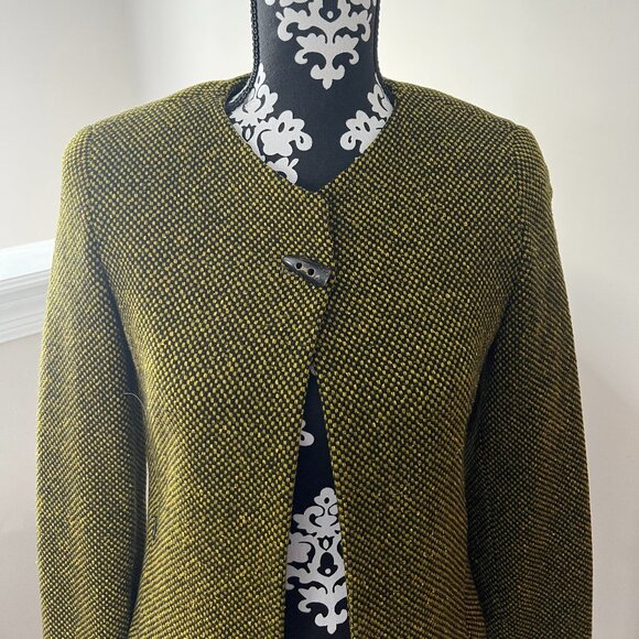 Vintage Wool & Cashmere Yellow Printed Collarless Jacket - Picture 3 of 7